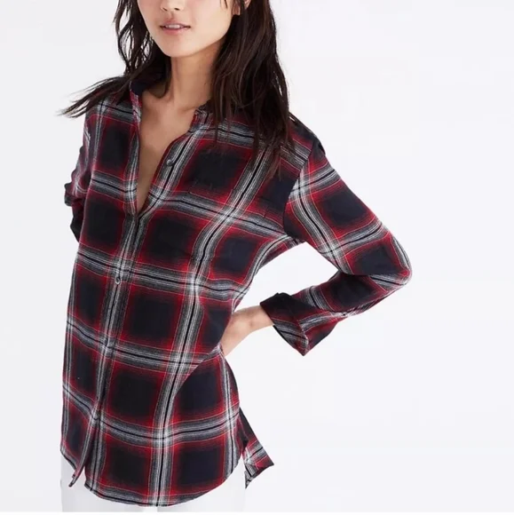 Madewell Flannel Classic Ex-Boyfriend Shirt in Rollins Red Plaid Size Small - Picture 1 of 9